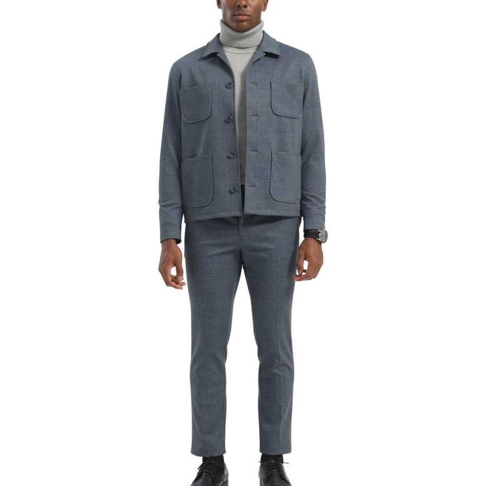 Slate Blue 2 Piece Men's Casual Slim Fit Suit